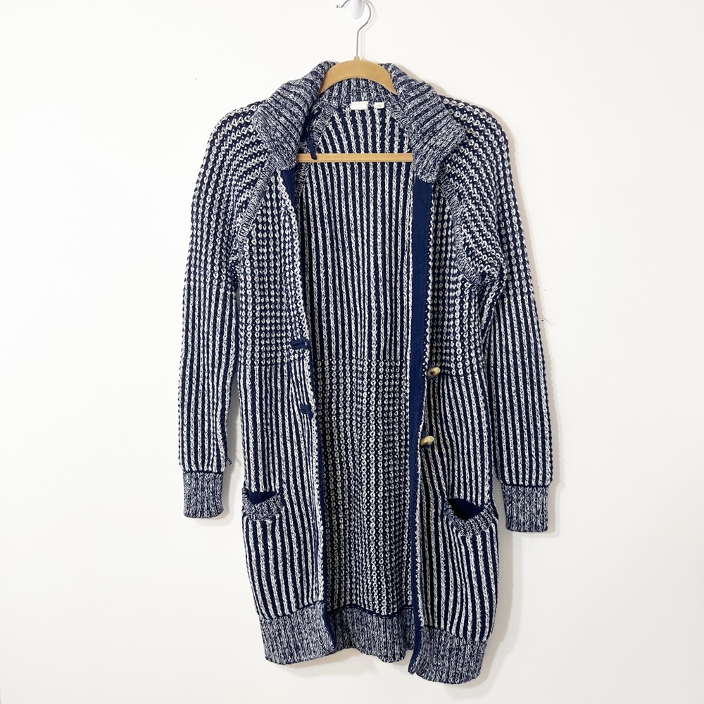 Gap Womens Cardigan Blue White Chunky Knit Toggle Cotton Sweater Jacket Size S